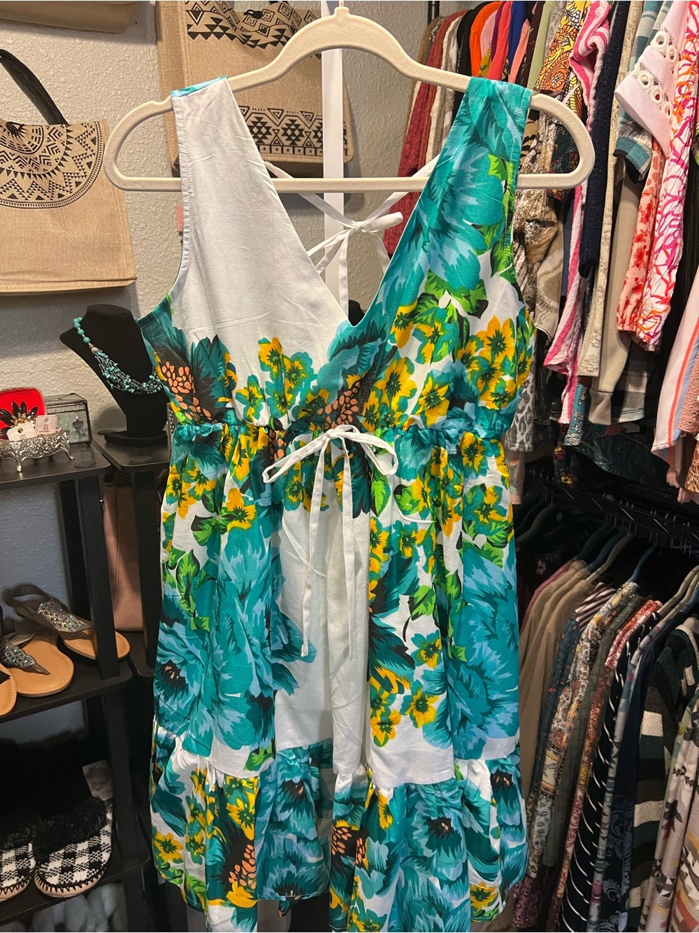 Sacred Threads Teal, Yellow & White Floral Dress